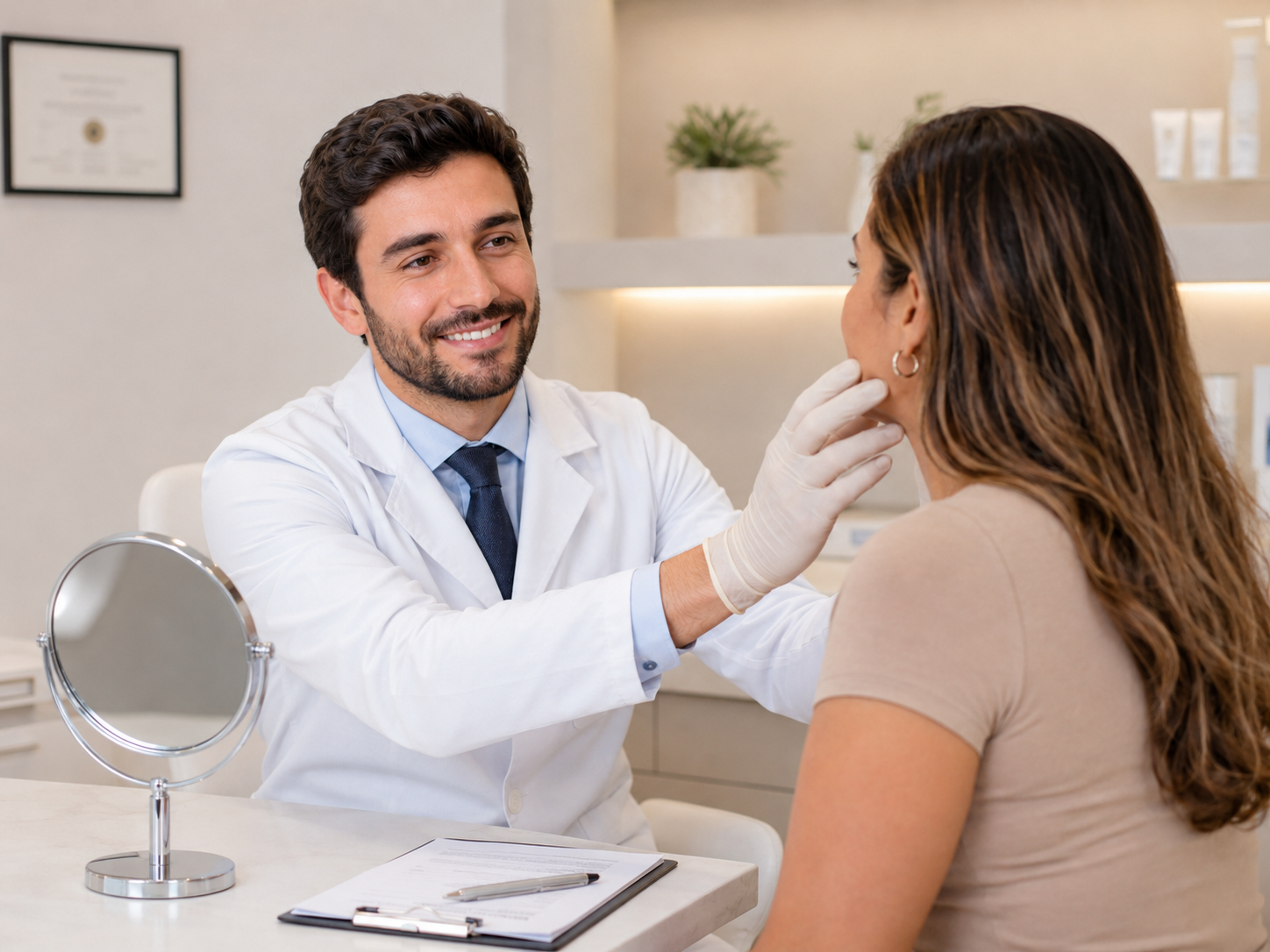 Dermatologista avaliando paciente no CMP