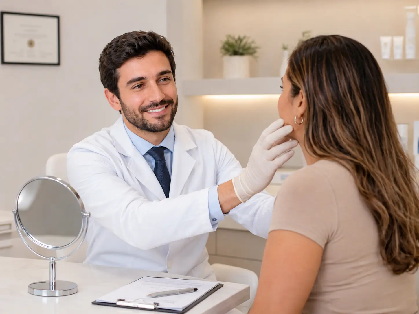 Dermatologista avaliando paciente no CMP